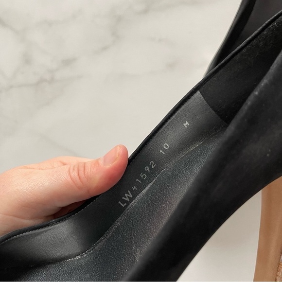 Stuart Weitzman Cork Platform Peep Toe Heel Pump Nubuck Black Leather Size 10 M - Picture 8 of 9